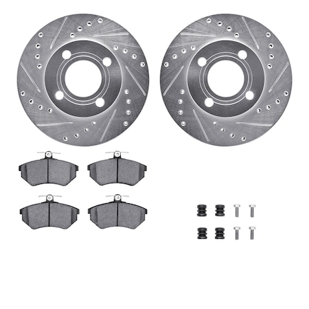 7512-73008, Rotors-Drilled And Slotted-Silver W/ 5000 Advanced Brake Pads Incl. Hardware, Zinc Coat
